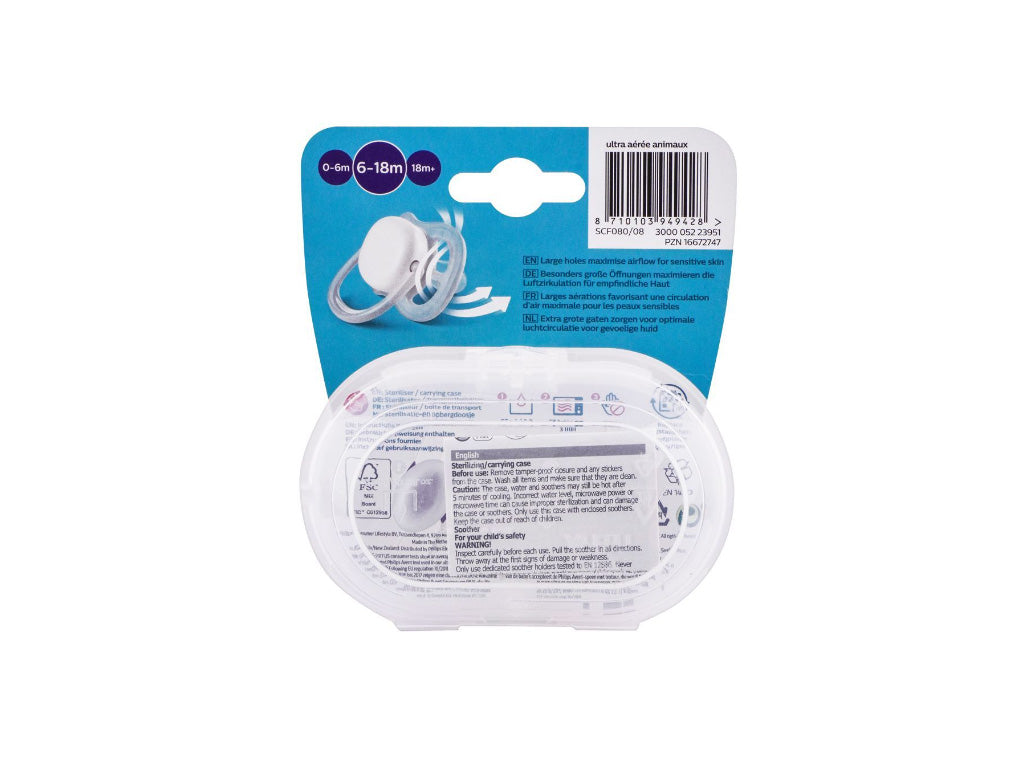 Philips Avent Ultra Air Animals Soothers Pink & Purple (2 Pieces)