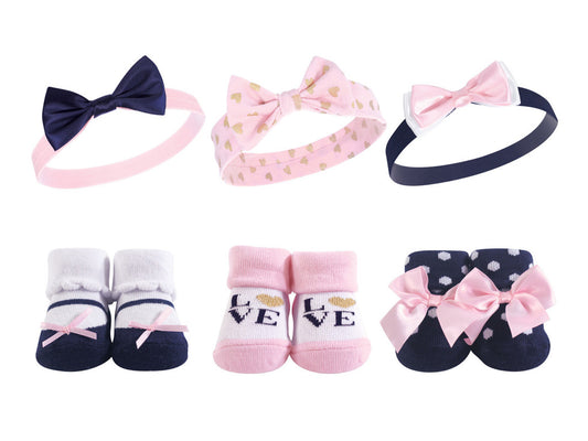 Hudson Baby Headband and Socks Set in Navy Love (6 pieces)