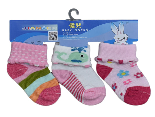 Jianer Baby Socks in Pink (Set of 3)