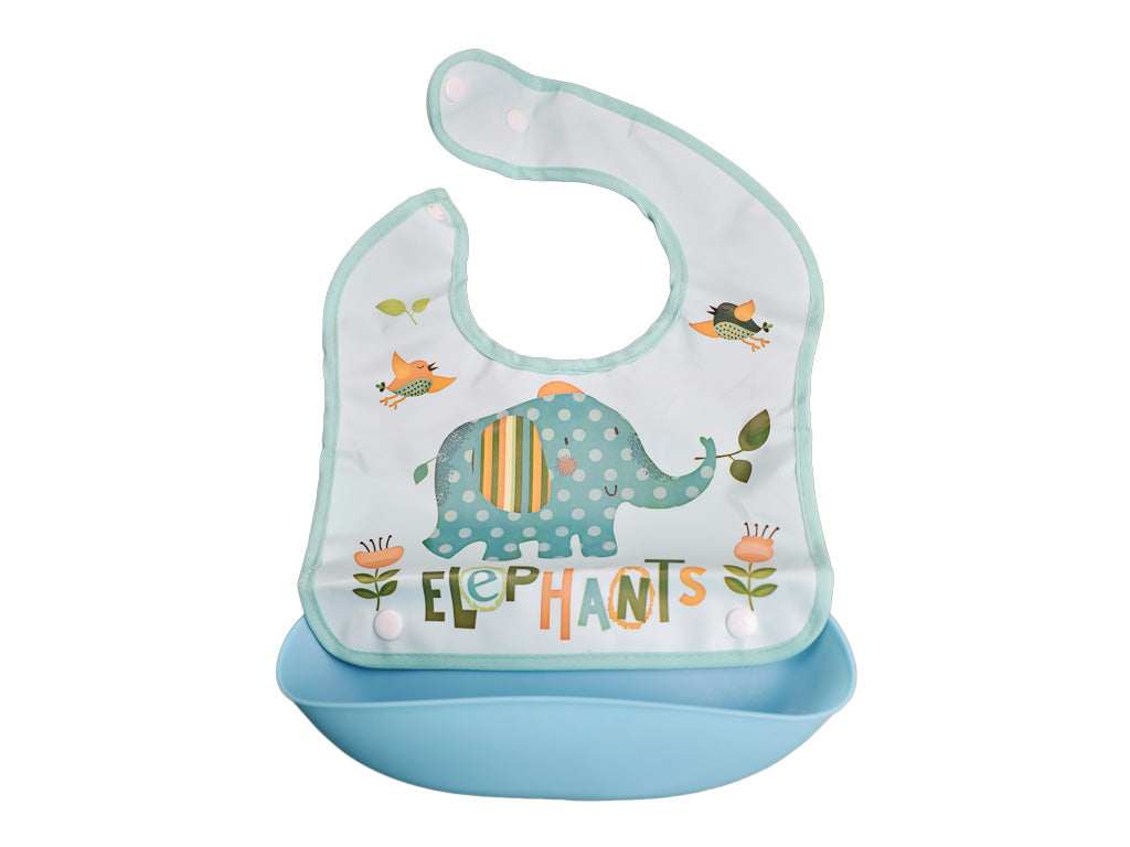 Food Catcher Bib Cyan Elephant