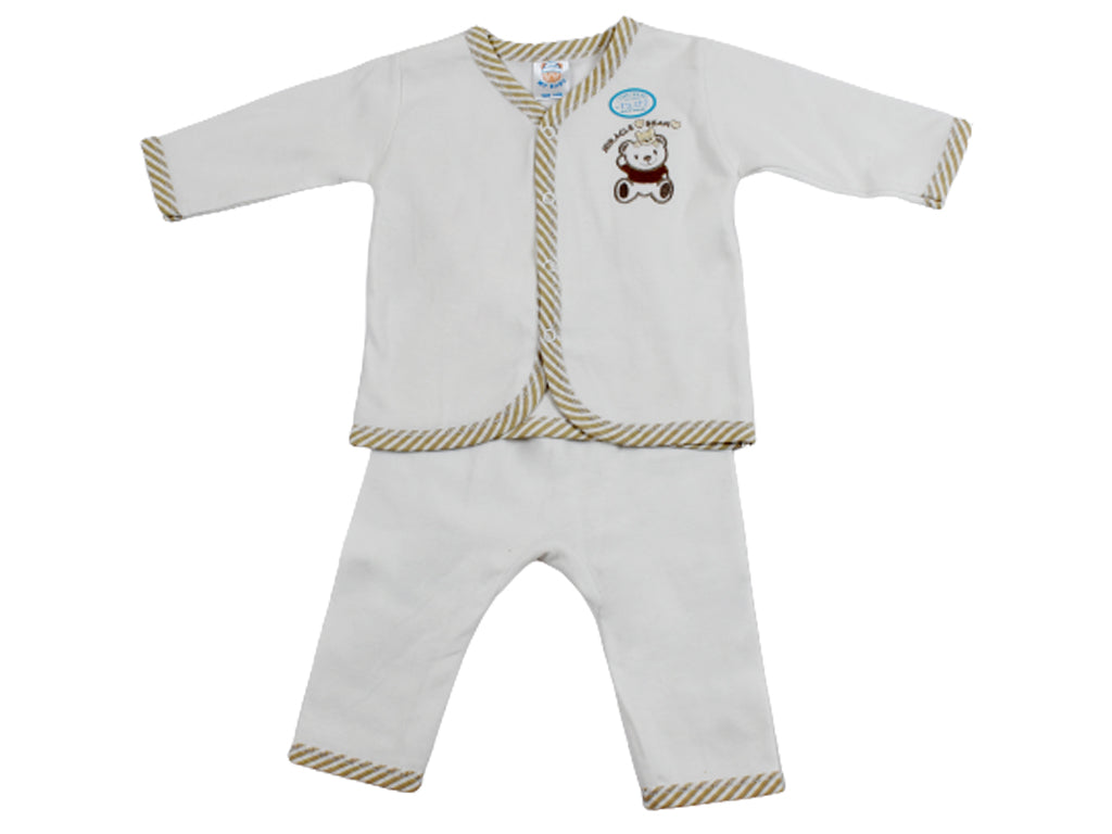 Sleeping Suit White with Light Brown Border Bear