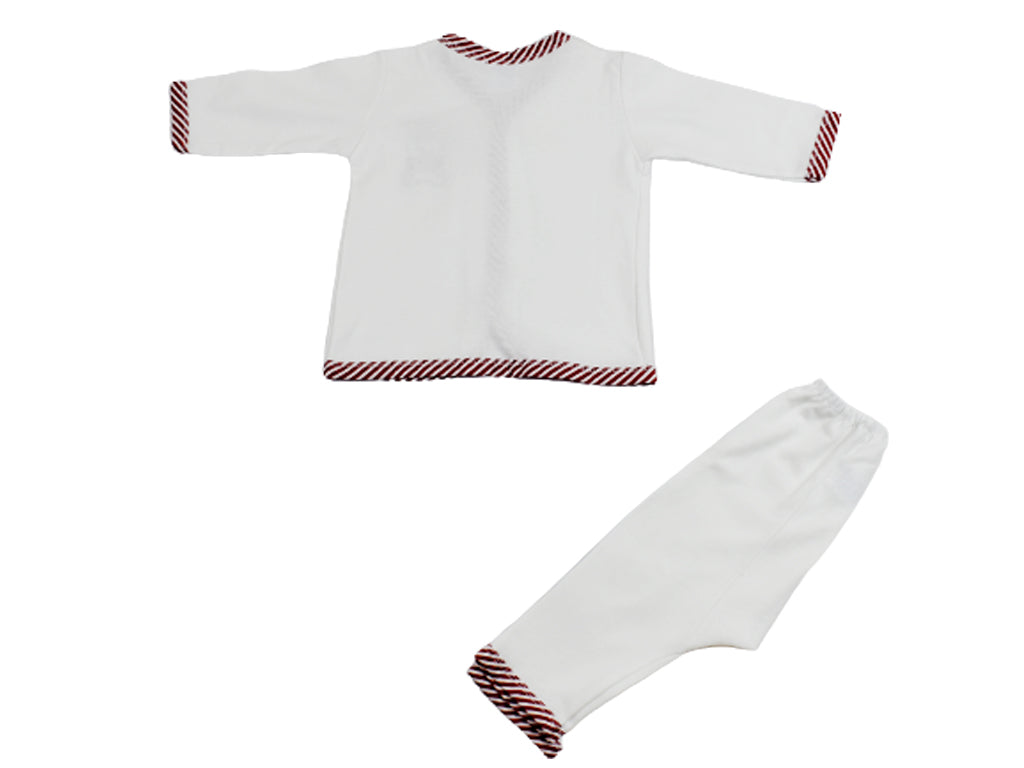 Sleeping Suit White with Red Border Bear