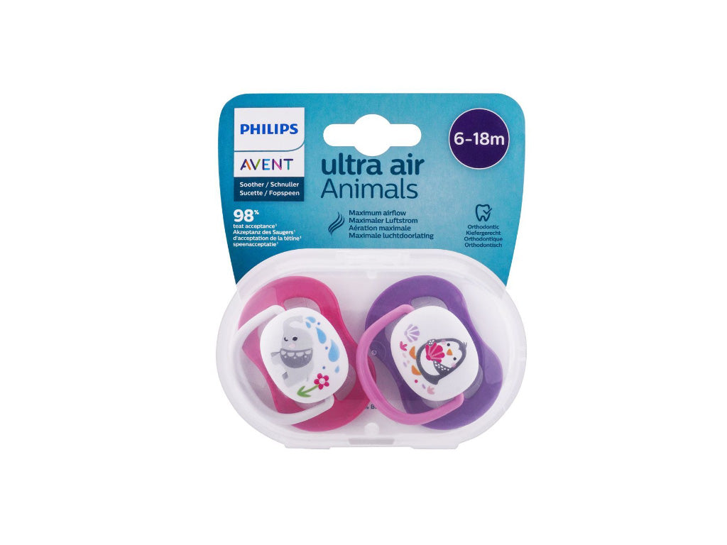 Philips Avent Ultra Air Animals Soothers Pink & Purple (2 Pieces)