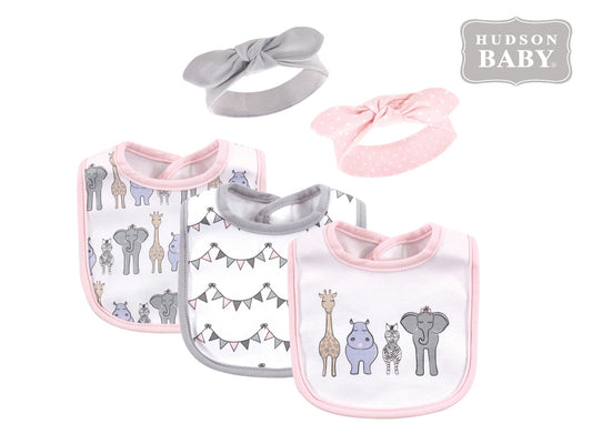 Hudson Baby Bibs & Headbands Set (5 pcs)
