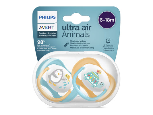 Philips Avent Ultra Air Animals Soothers Orange & Blue (2 pieces)