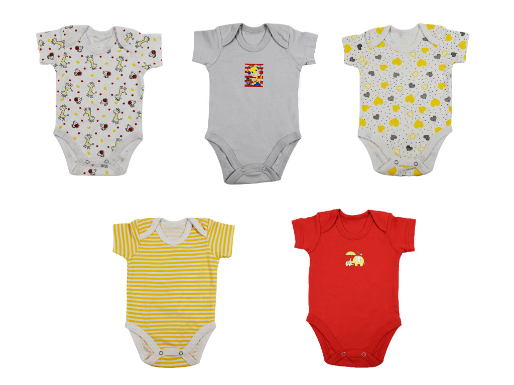 Rompers (Set of 5) - Grey, Yellow, Red & White Designs