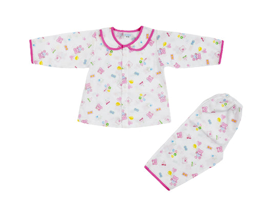 Sleep Suit White With Pink Bear