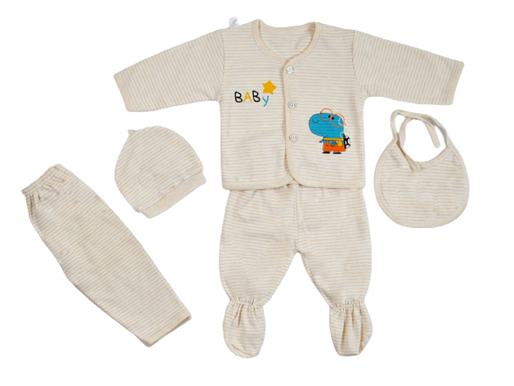Sleeping Suit White & Brown Lines with Dino