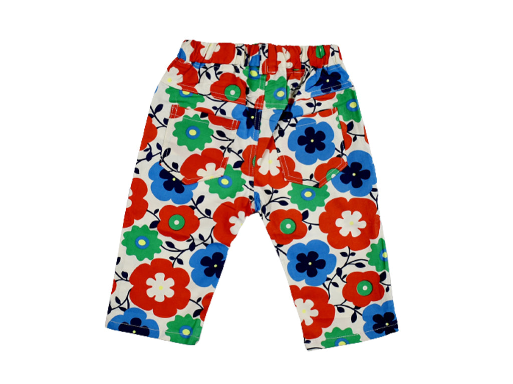 Trousers White With Multi Flowers