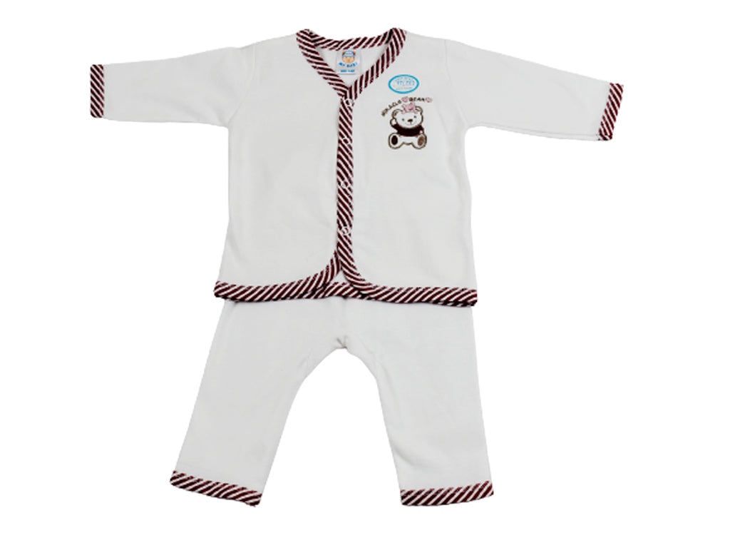 Sleeping Suit White with Red Border Bear