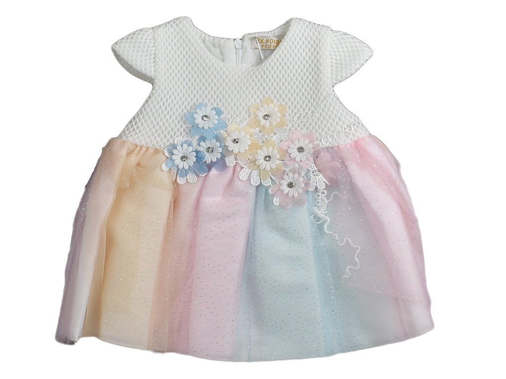 Frock White Multi-Colour Flowers