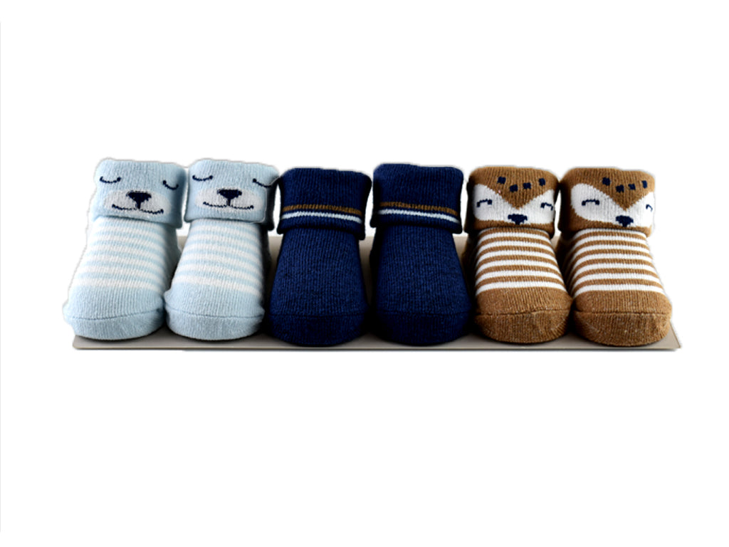 Hudson Baby Booties in Blue & Brown (Set of 3)