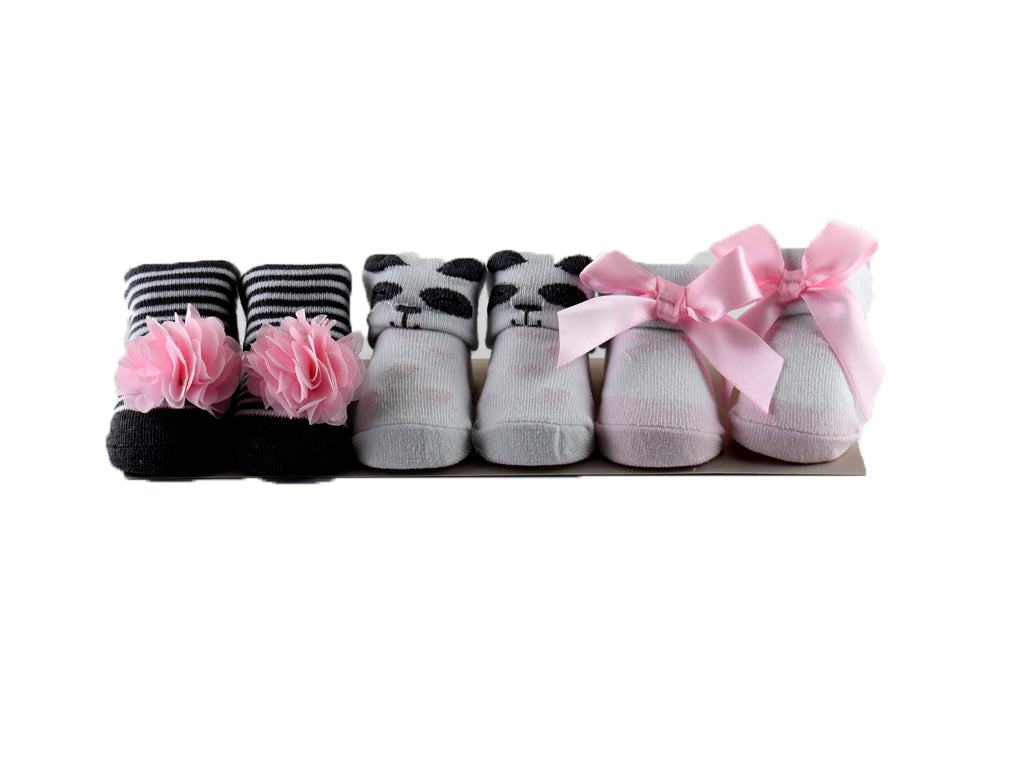 Hudson Baby Booties in Pink, White & Black (Set of 3)
