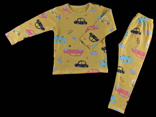 T-shirt & Trouser in Yellow with Cars Trees design