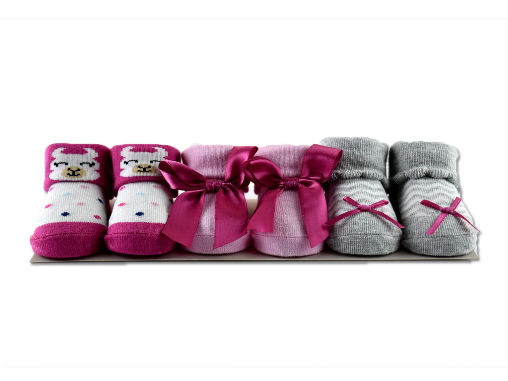 Hudson Baby Booties in Pink, Red & Grey (Set of 3)