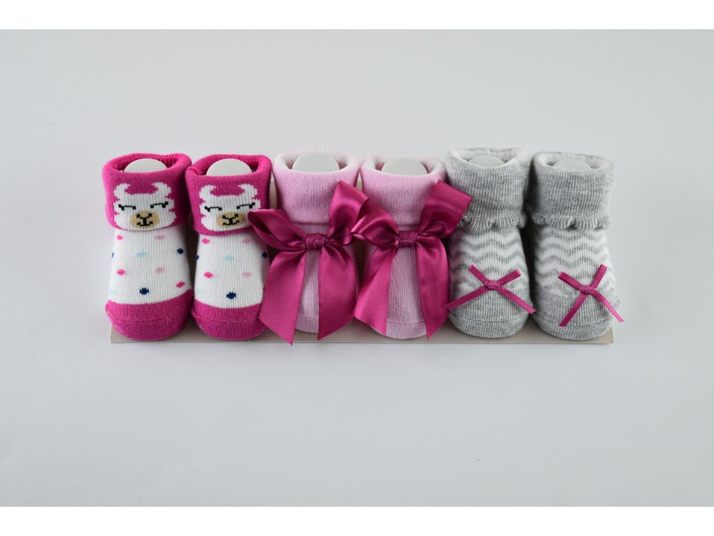 Hudson Baby Booties in Pink, Red & Grey (Set of 3)